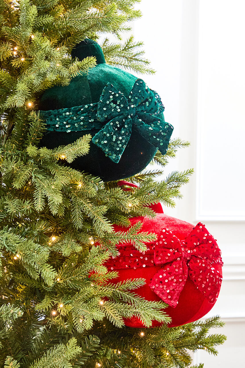 10" Red Velvet with Sequin Bow Ornament