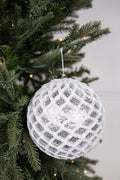 6” Glittered 2 Tone Silver/White Net Ball Christmas Ornament