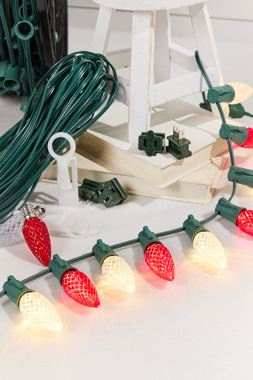 100' Outdoor Christmas Lighting Kit - Warm White/Red