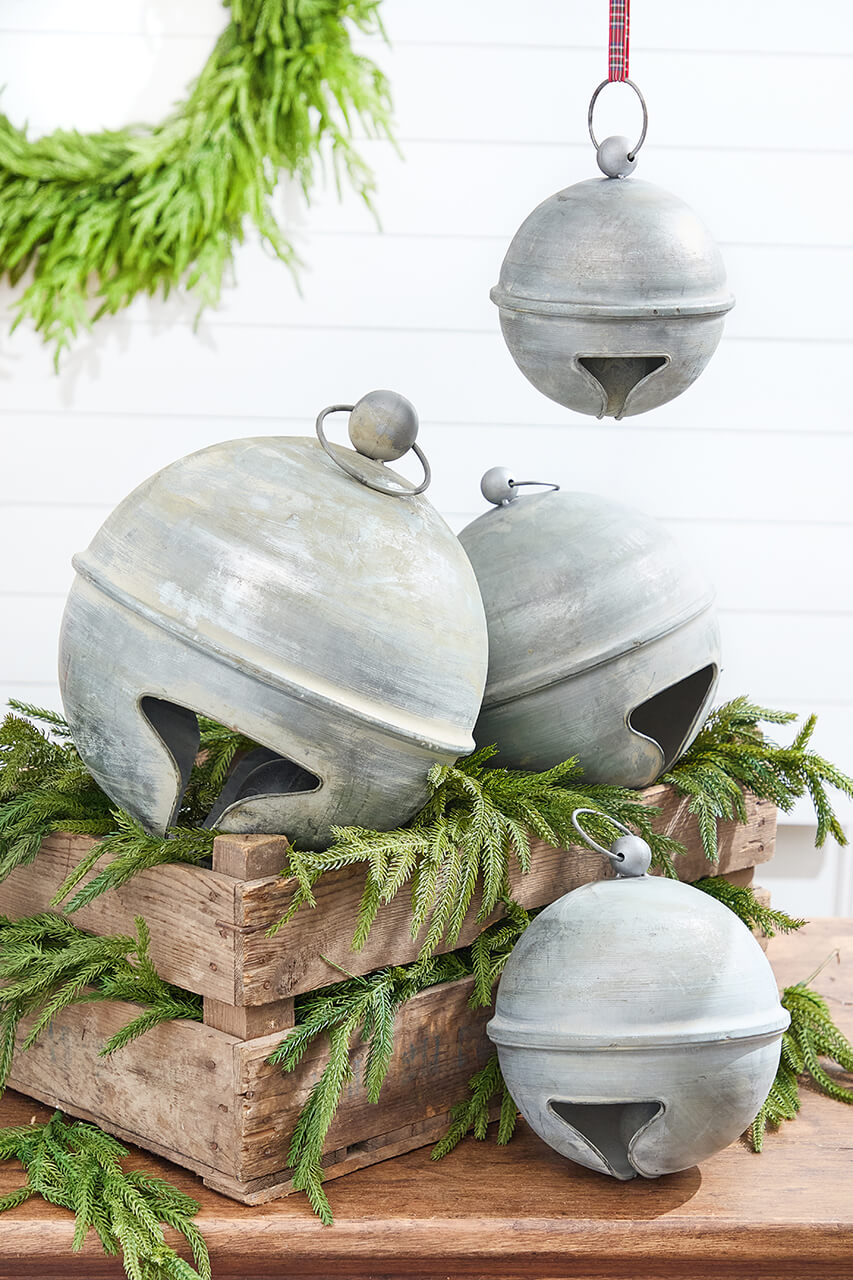 10" Weathered Tin Jingle Bell Christmas Ornament